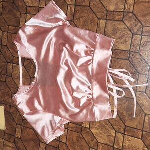 Moa moa baby pink silk open back crop top